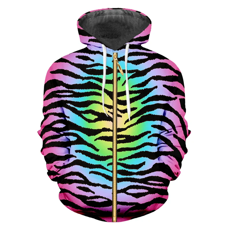 OGKB Мужская мода в полоску с длинным рукавом на молнии толстовки черный белый