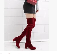2017 hot selling velvet over the knee boots high quality stretch fabric thick heels long boots thigh high boots red black