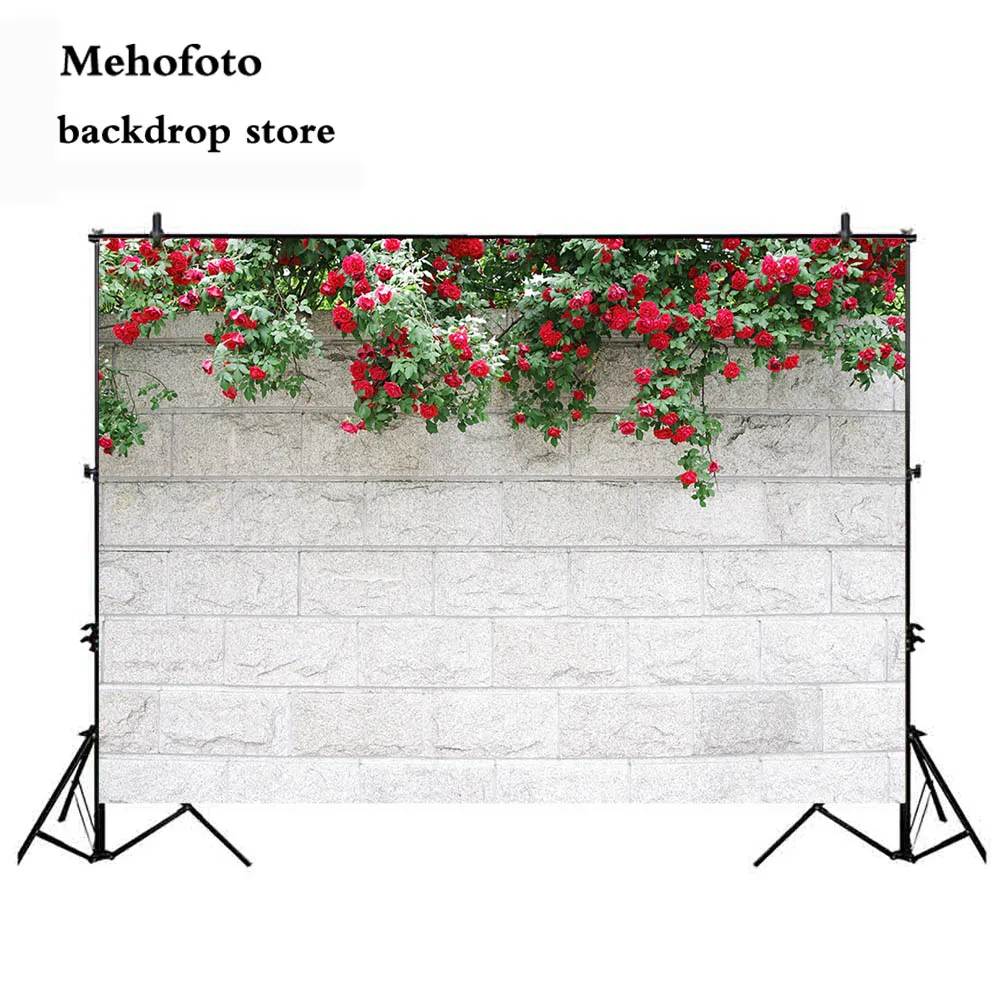 Фотофон Mehofoto с изображением белой кирпичной стены цветочный фон для фотостудии