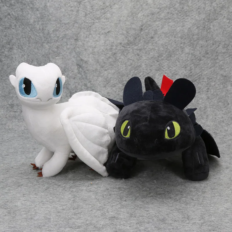 33cm 35cm white blac 2 шт./компл. 35 см, футболка с изображением героев мультфильма «Как приручить дракона 3 Плюшевые игрушки белый Беззубик, ночная фурия мяснуша Stormfly светильник фурия мягкие игрушка в виде животного - Цвет: 33cm 35cm white blac