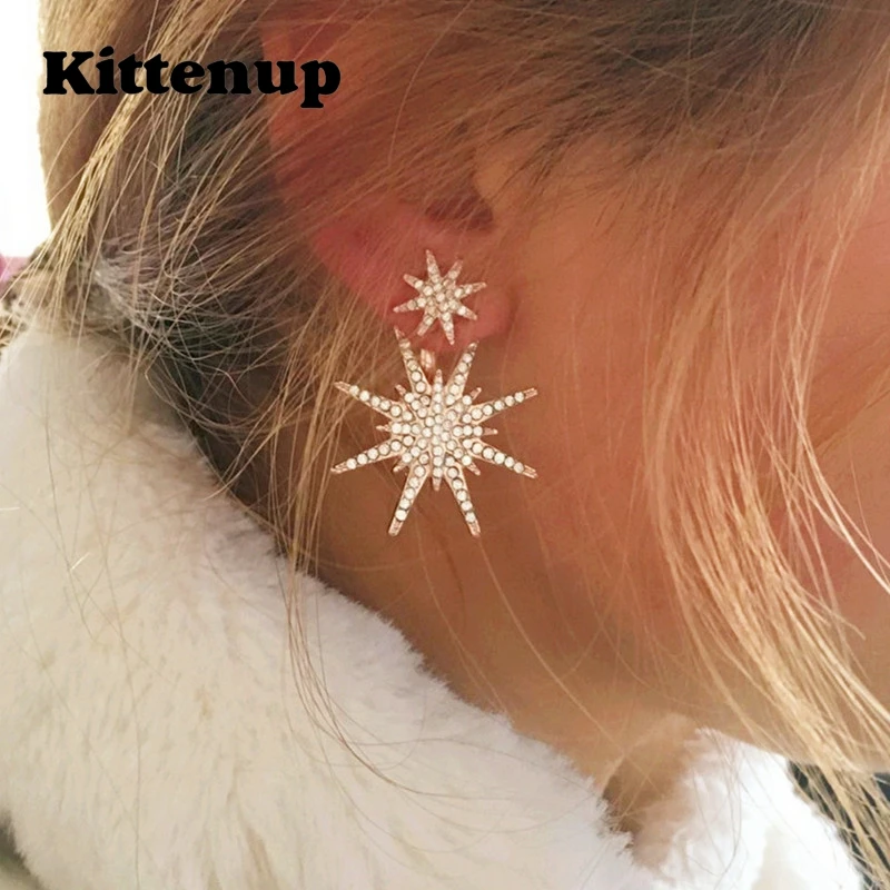 Kittenup 1 пара двойная звезда снежинка серьги для женщин гексаграмма уха куртка
