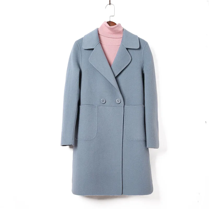 Женская шерстяная парка средней длины двухсторонняя Шерстяная с отворотом