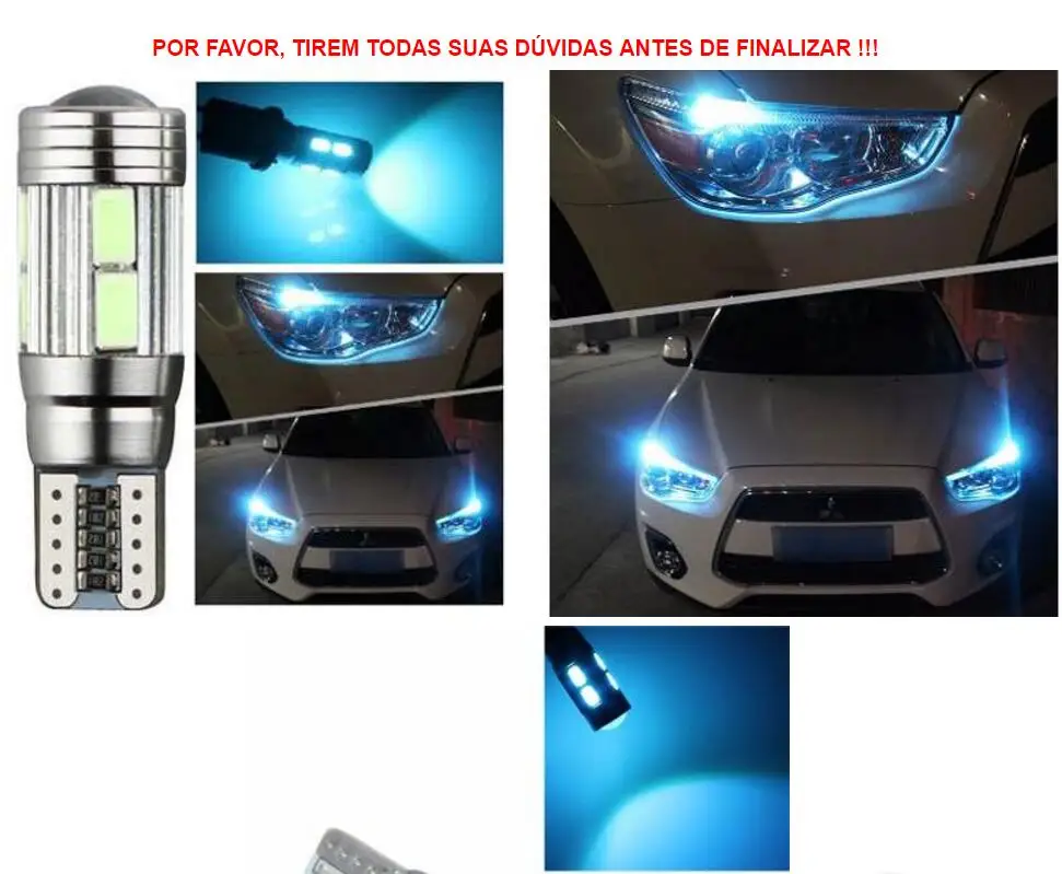Led T10 Pingo Meia Luz Seta de retroкозырек com 10 светодиодов 5630 / 5730 Canbus em Liga Aluminio Alto Brilho AZUL