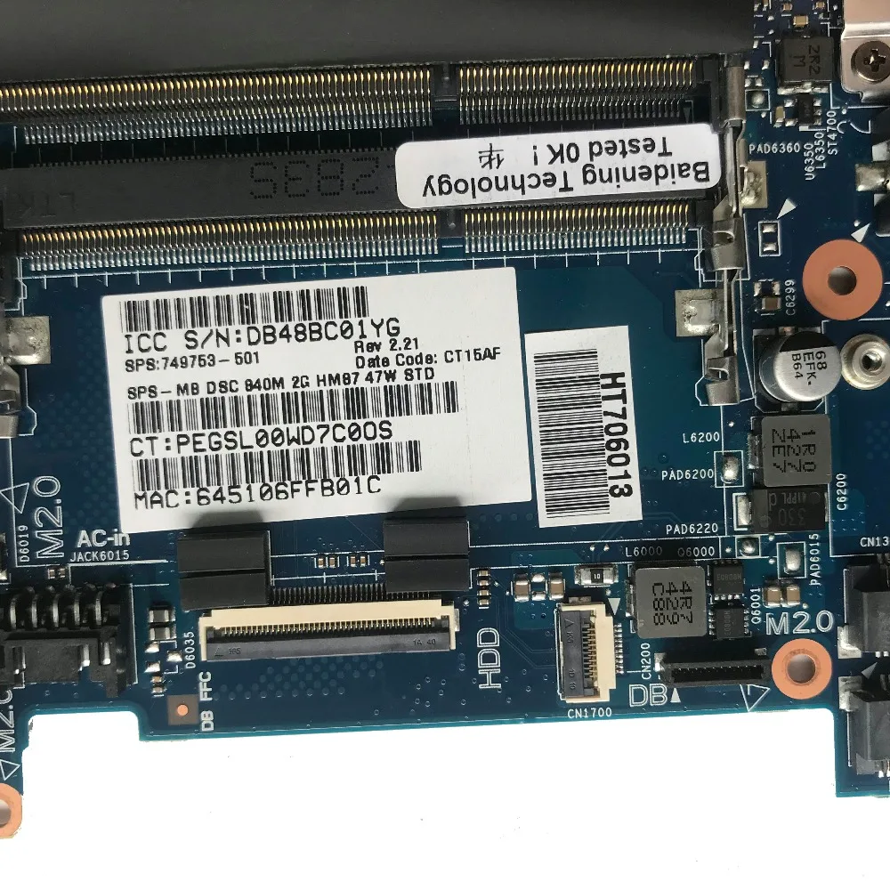 Отлично подходит для материнской платы ноутбука HP Envy 15 J HM87 PGA947 840M 2 Гб 749753 501