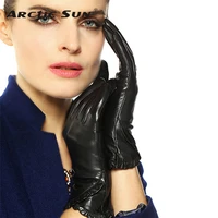 touchscreen ms leather gloves winter plus velvet warm fashion black genuine leather goatskin glove women driving l001nc1