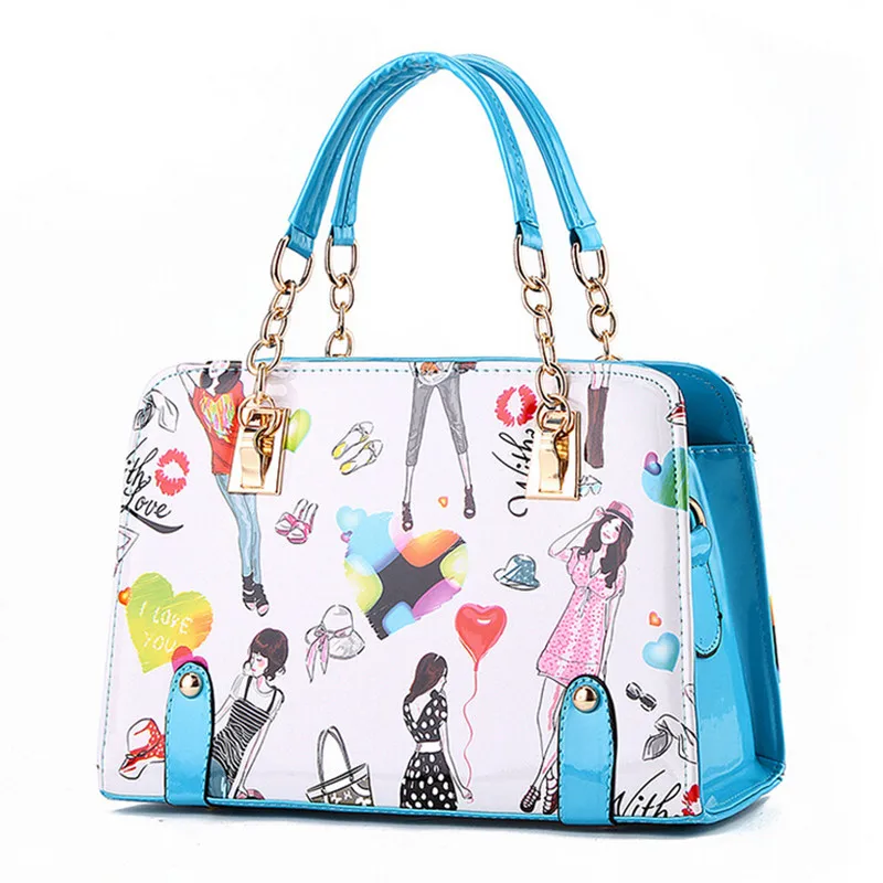 Женские сумки 2018 новые модные летние цепи женские мультфильм девушка печатных