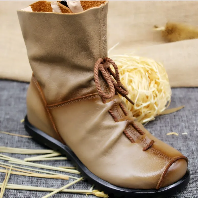 Женские ботильоны для женщин OUKAHUI винтажные мягкие удобные ботинки из