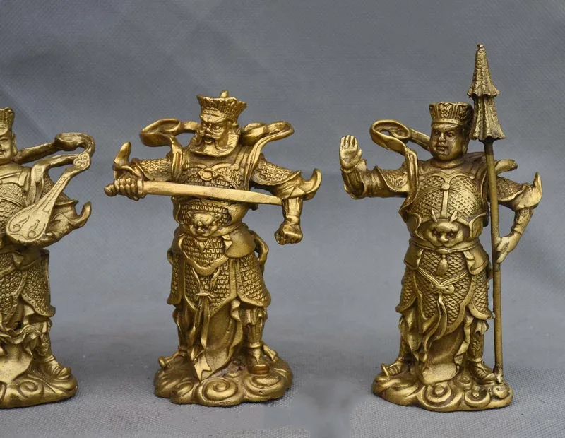 Китайский латунный миф 4 великие небесные цари бесмерные защита Бог Статуя набор