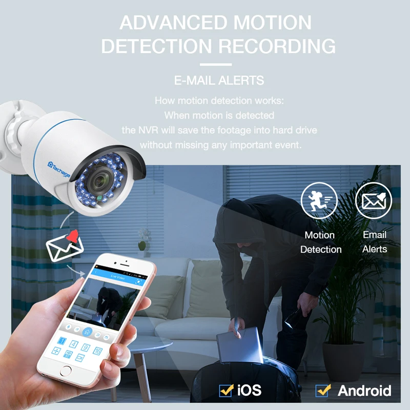 Камера Наружного видеонаблюдения Techage 4 канала 1080P 2 МП POE IP|Система наблюдения| |