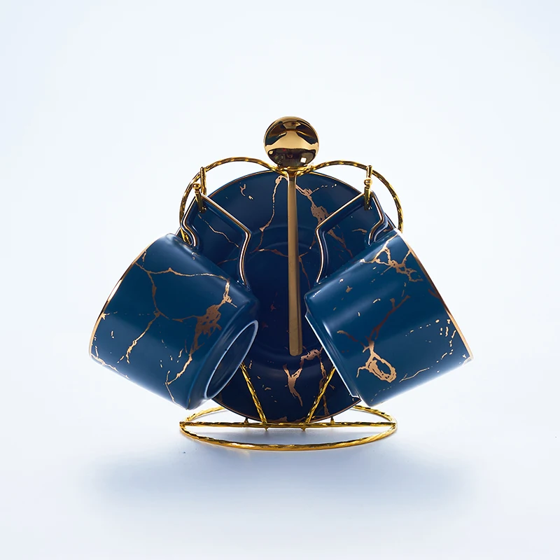 Blue 2Cups n Holder Мрамор Керамика Кофе чашка с блюдцем ложка 200 мл Nordic Чай чашки Матовый фарфор Чай расширенный набор Чай чашка кафе эспрессо чашка - Цвет: Blue 2Cups n Holder