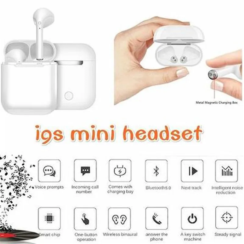 Наушники-вкладыши i9 с функцией TWS. Беспроводные Bluetooth наушники-вкладыши с зарядной коробкой. Bluetooth 5.0