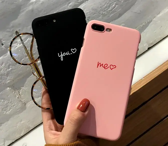MYSUN Pink Me Black You love Heart shape Lovers PC жесткий чехол для телефона Fundas Coque для iphone 6 S 7 7Plus 6 S 6Plus 8 8Plus X