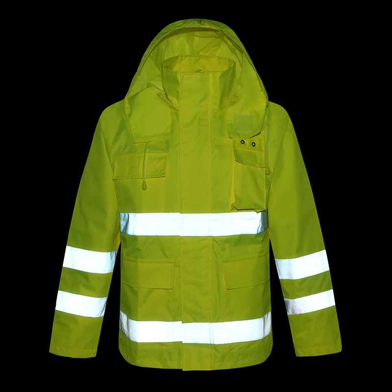 HI VIS Светоотражающий дождевик дорожное строительство экологическая форма плащ водонепроницаемая верхняя куртка с логотипом печать