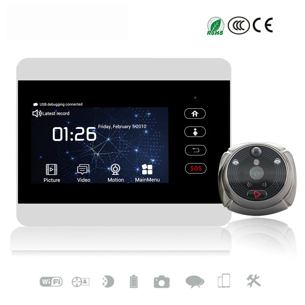 Ihome5 WiFi беспроводной цифровой дверной глазок 4 &quotпередняя дверь камера Wifi звонок