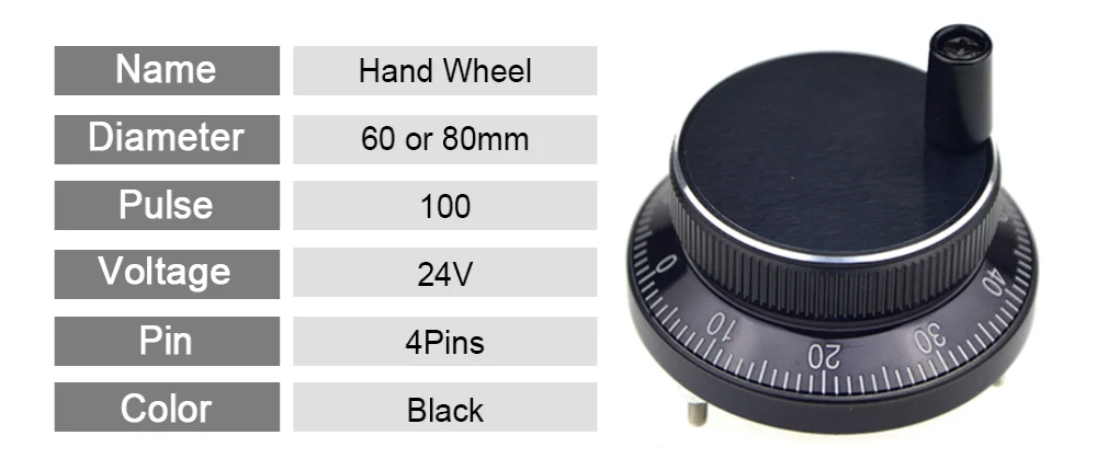 Електрические части маховик Dia.60mm Вход DC24V 4 Pin маховик черный Цвет