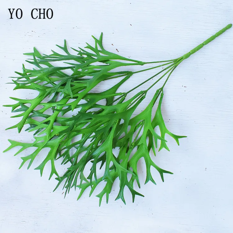YO CHO 38cm Artificial Deer Horn Plants Plastic Greenery Wall Decoration Antler Leaf Grass Wedding Home Garden Decor Fake Plants