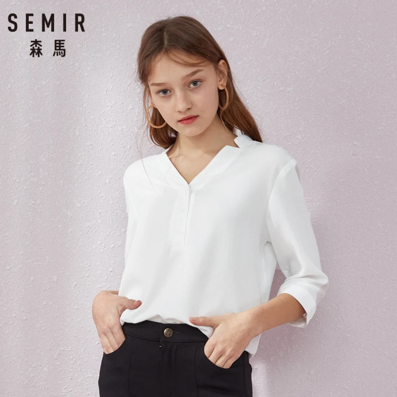SEMIR рубашка женская однотонная с v-образным вырезом 2019 летний Шикарный