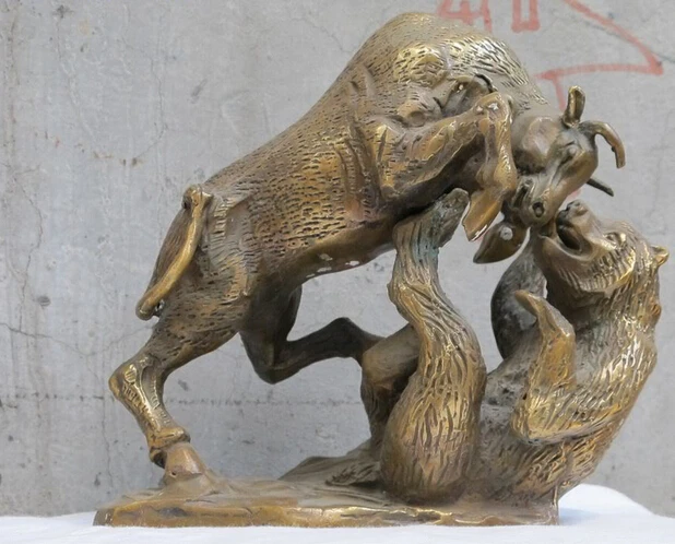 007946 Западная ХУДОЖЕСТВЕННАЯ бронзовая скульптура бык Мул боевой медведь