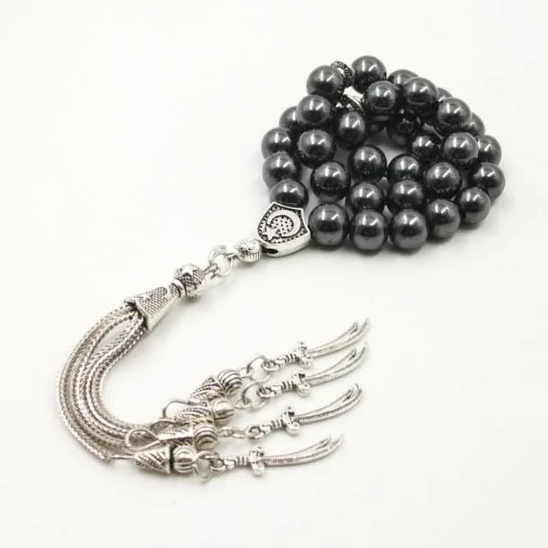 Мужской Tasbih натуральный гематит металлическая кисточка дешевая цена и хорошее качество молитвенные бусины 33 66 99 бусины ислам камень четки