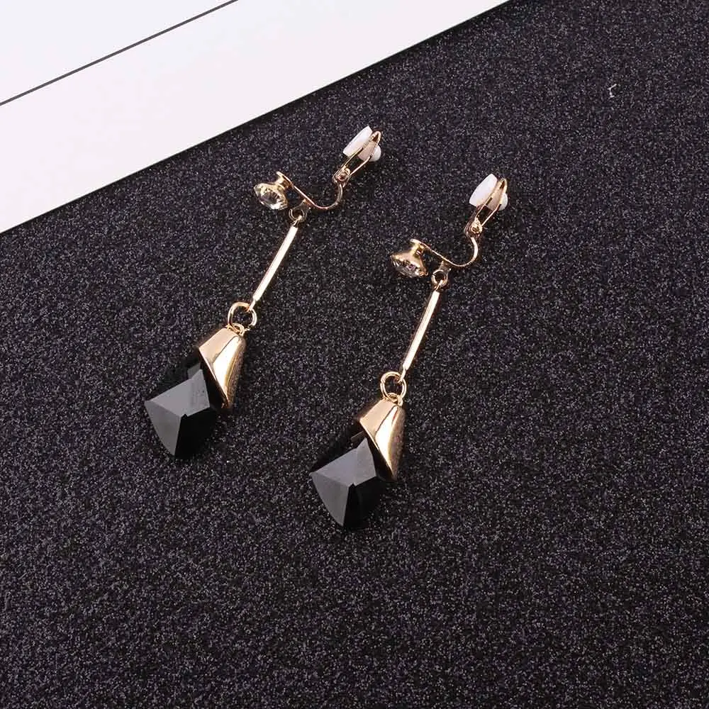 Black JIOFREE(TM) корейский стиль 6 цветов горный хрусталь кристалл ромбовидной формы клипсы на серьги без пирсинга Женская Сережка серьги - Окраска металла: Black