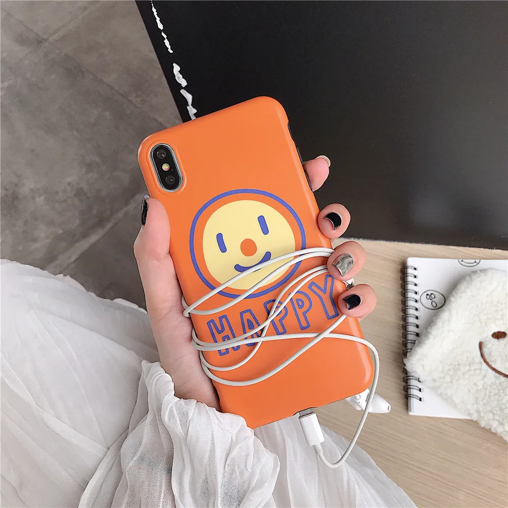 Summer Fresh Orange Smiley face Soft IMD Phone Case for Iphone 7 7plus 6s 8 Xs Max XR Anti-knock pink Solid Candy Tpu Cover |