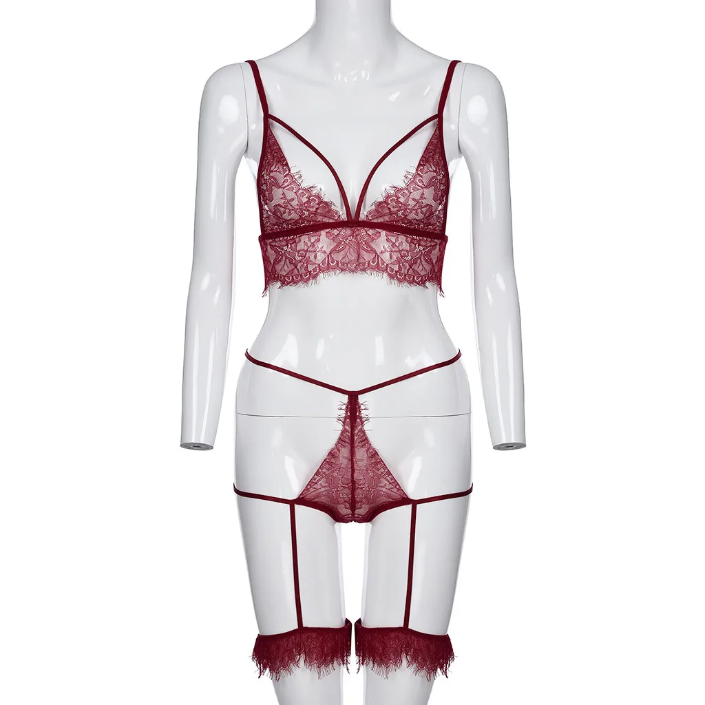 Новинка женское Красное Кружевное ажурное Эротическое нижнее белье с