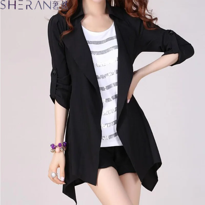 

2018 весеннее пальто ветровка для женщин s плащ-Тренч для женщин; Большие размеры асимметричным подолом и длинные секции тонкие тонкое женско...