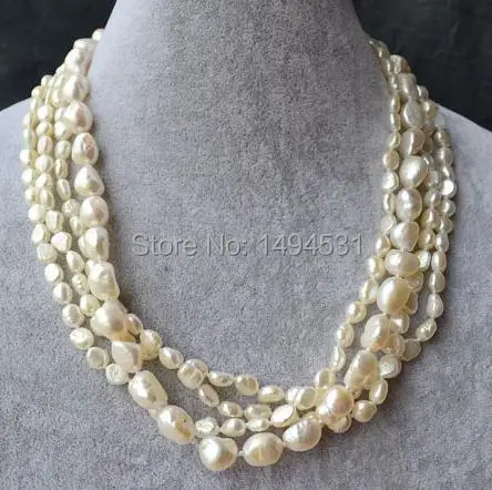

Ювелирные изделия из жемчуга, белые ожерелья из натурального пресноводного жемчуга в стиле барокко 4 ряд AA 6-11 мм, оптовая продажа