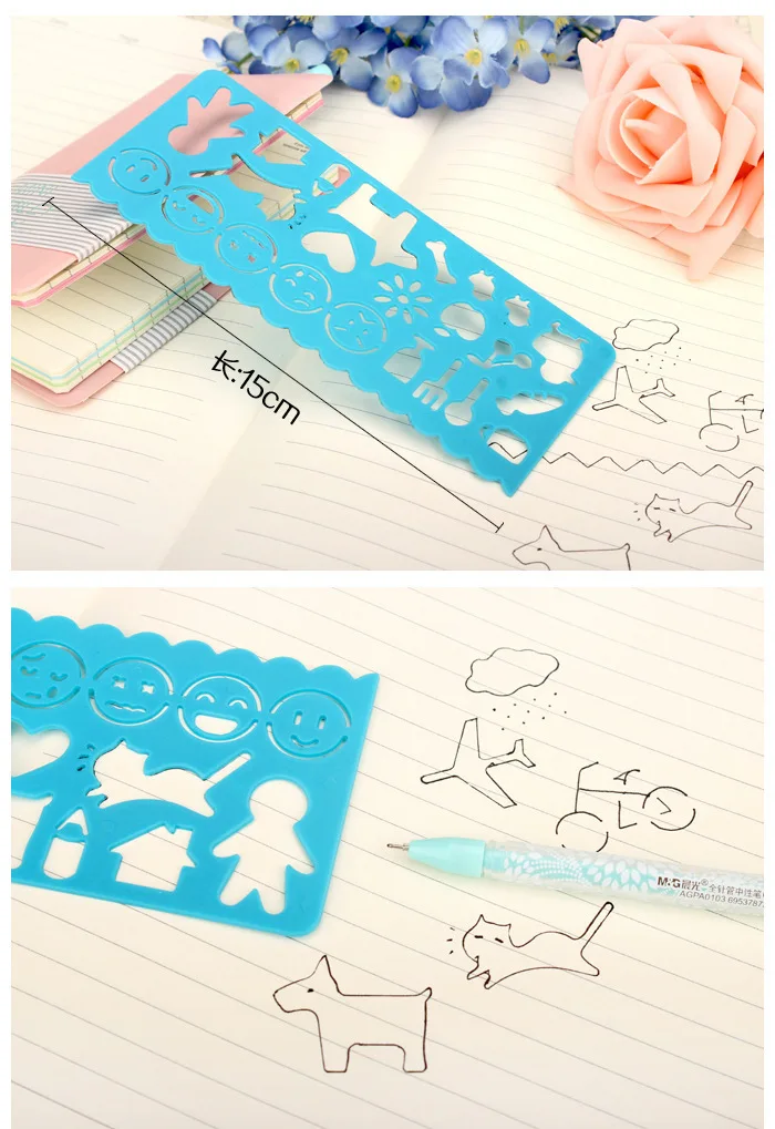 4PCS New Cute Candy Color Art Graphics Symbols Drawing Template Ruler Student Kids Stencil Rule Stationery Supplies | Канцтовары для