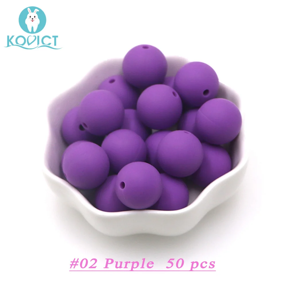 NO.02 purple Kovict 50 шт. опционально 15 мм Силиконовые Круглые бусины грызунов Diy для ожерелья Жевательная соска цепочка бусы-клипсы мягкая текстура силикон - Цвет: NO.02 purple