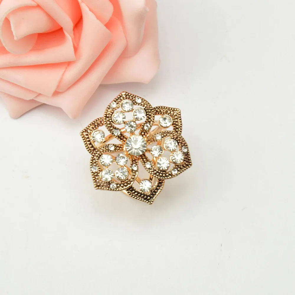 MZC Bijoux Accessories Rhinestone Silk Scarf Buckle Flower Pin Brooch Crystal Turkish Jewelry Christmas Gift | Украшения и