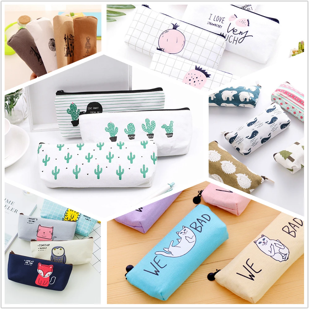 1PcC простые элегантные принадлежности чехол-карандаш Kawaii для студенческой школы косметичка для женщин офисные принадлежности Escolar холст