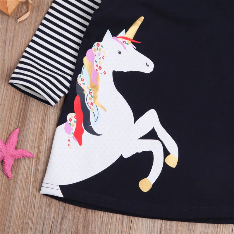 2018 New Fashion Design Princess Kids Baby Girls Long Sleeve Dress Unicorn Striped Clubwear Party Casual Dresses Vestidos | Детская