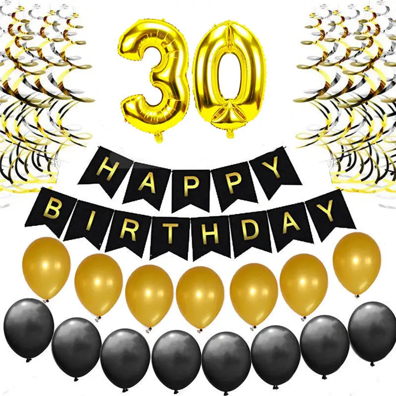 Gold Silver 30th Birthday Party Decorations Kit Happy Foil Letter Balloons 30 Years Old Anniversary Supplies Adults | Дом и сад