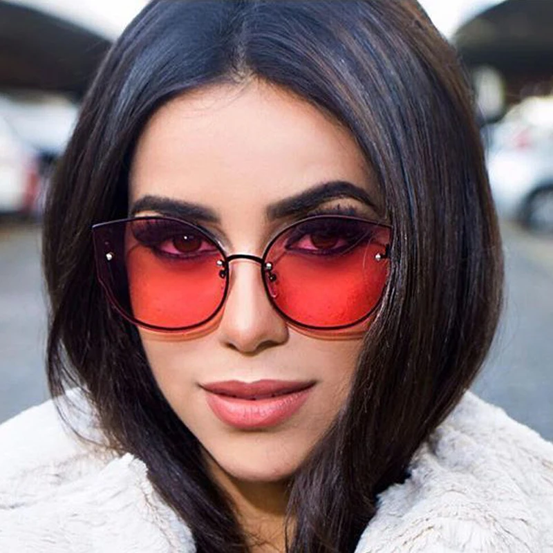 Кошачий глаз солнцезащитные очки Для женщин без оправы Брендовая Дизайнерская