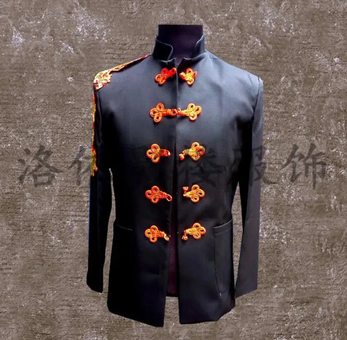 

men chinese tunic suits designs stage costumes for singers men blazer dance wedding bridegroom clothes jacket style dress black