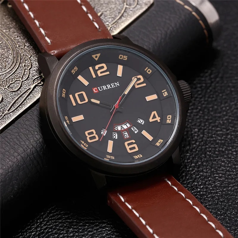 CURREN Оригинальный Роскошный бренд кожаный ремешок армейские военные кварцевые