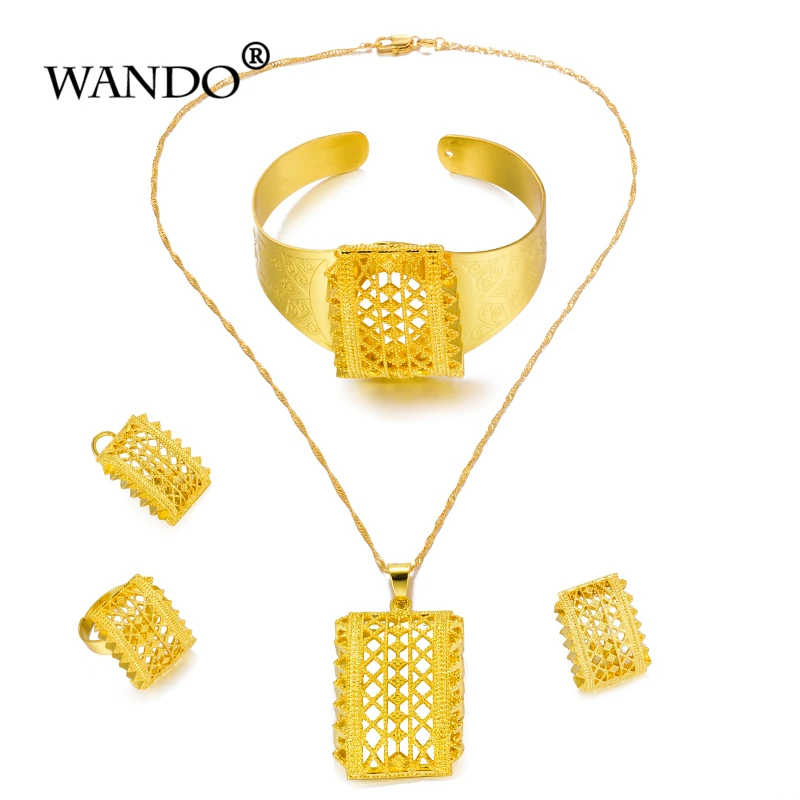 WANDO новый комплект ювелирных изделий из золота с эфиром серьги подвеской браслет