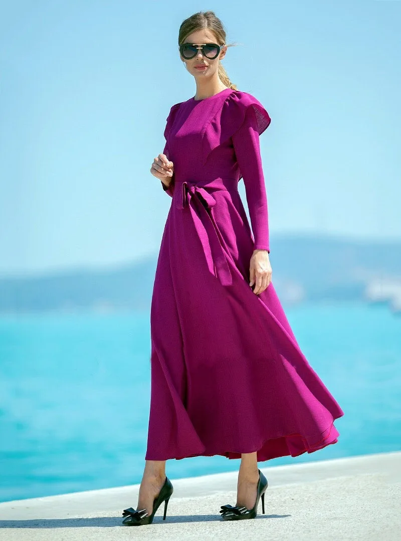 Модные оборки, комбинированное платье dubai abaya мусульманское Тонкий Женская одежда кафтан платье исламский женские платья с длинным рукавом