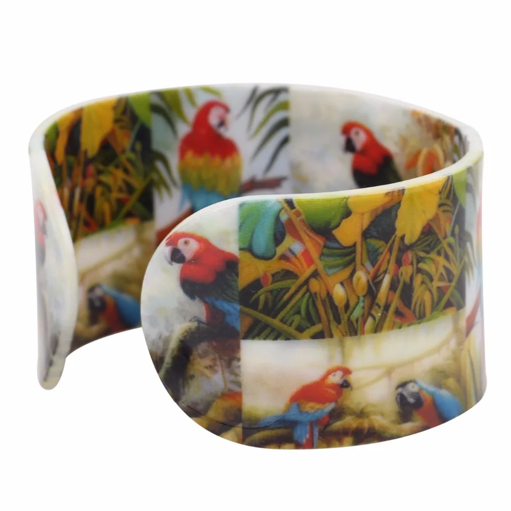 Женский акриловый браслет Bonsny широкий с рисунком попугая любовь птица модные