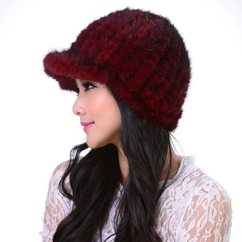 Женская зимняя трикотажная шапка из натурального меха красная/черная|scarf