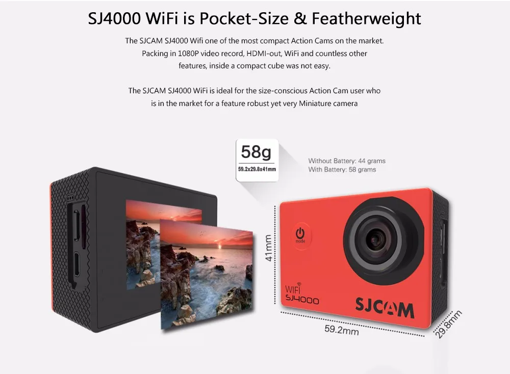 Лидер продаж, партиями по оригинальной спортивной экшн-камеры SJCAM SJ4000 Wi-Fi Спортивная Экшн-камера SJ подводная камера 4 K WiFi гироскоп мини-камера-Регистратор Водонепроницаемый DV