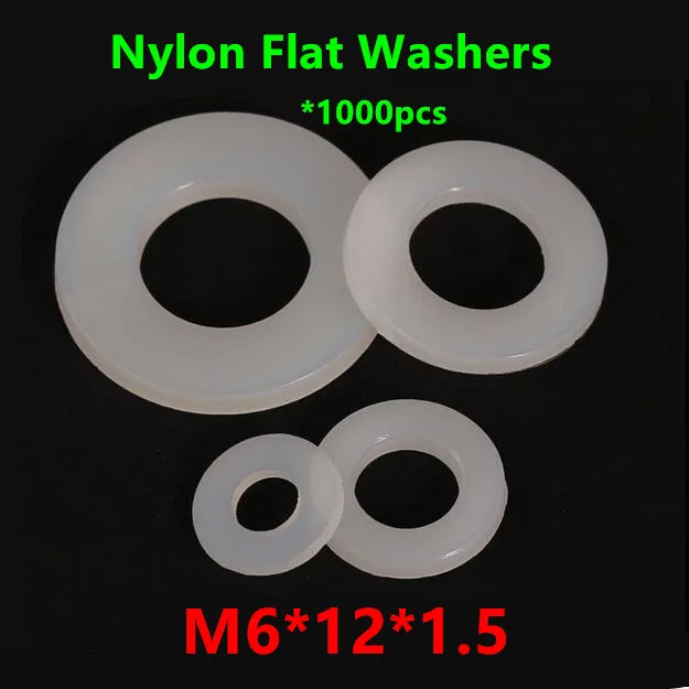 

1000pcs M6(ID)*12(OD)*1.5mm White nylon flat washer M6 Plastic plain washers ring Gasket M6X12X1.5mm