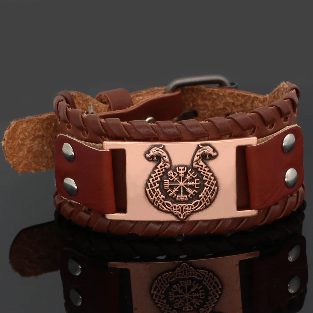 Скандинавский Викинг Дракон корабль vegvisir кожаный браслет амулет регулируемый