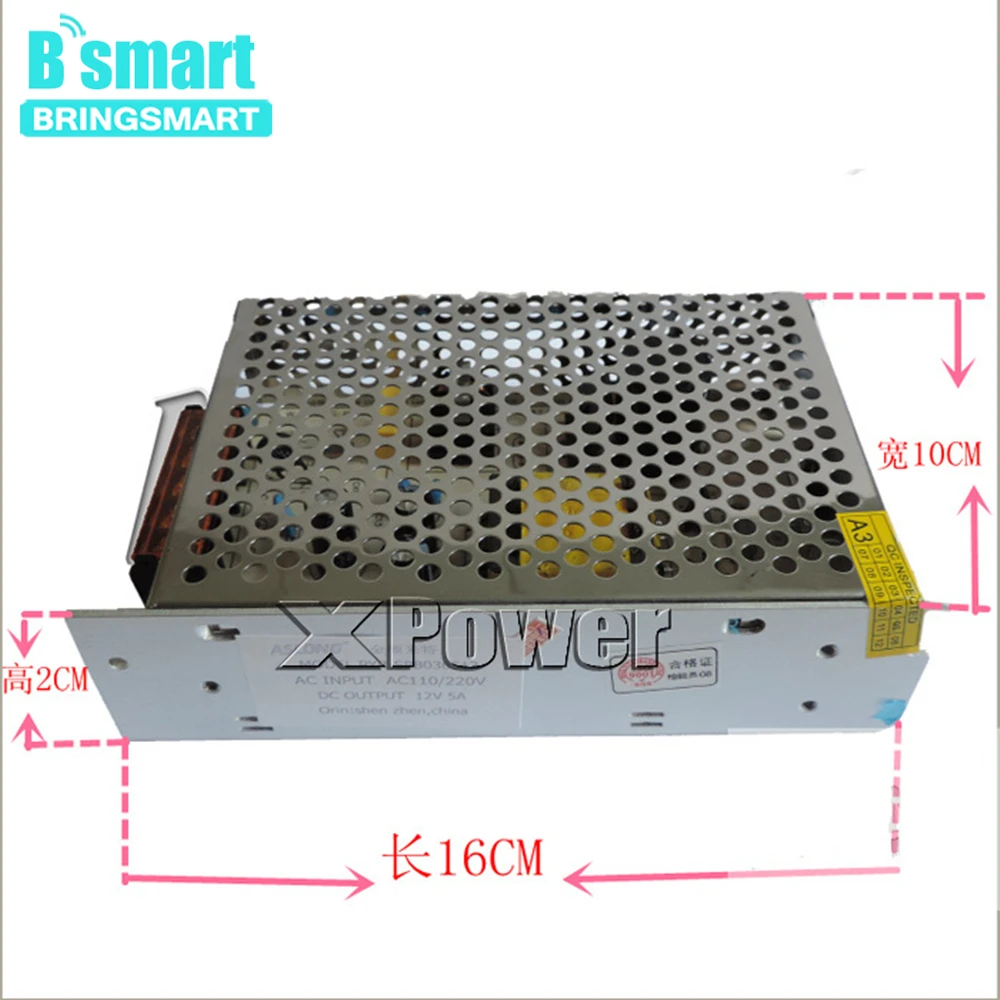 Bringsmart 12 В 5A AC к DC трансформатор адаптер питания 1 провод Выход 220 маленький