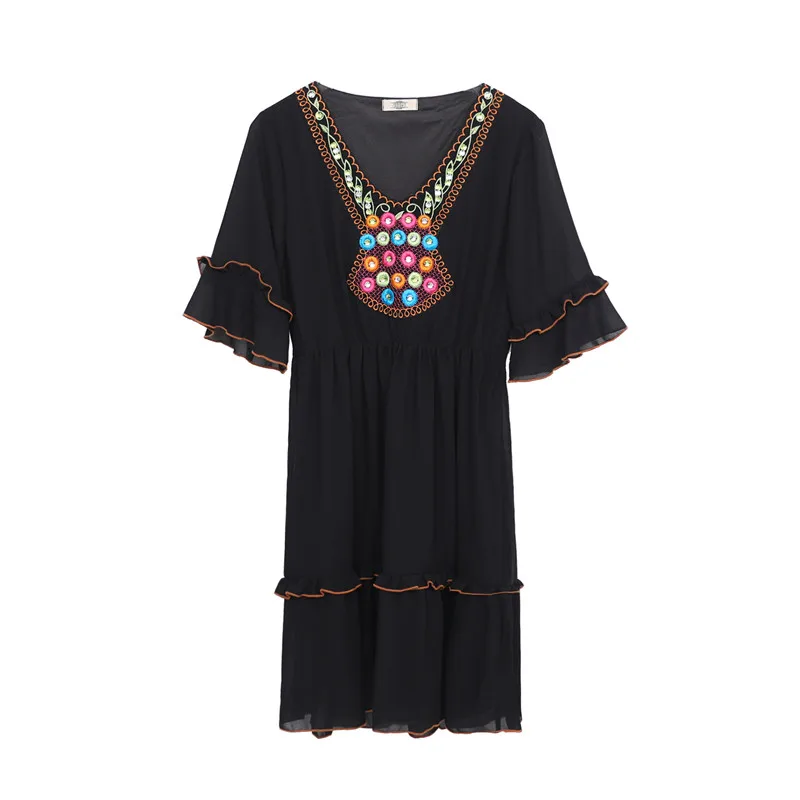 Женское длинное платье с вышивкой LUOSHA летнее богемное в стиле бохо Пляжное