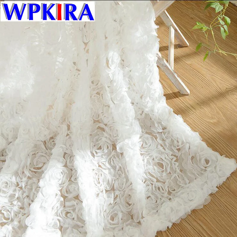 3D Роза занавеска s вуаль пасторальная Корейская кухня белая кружевная для