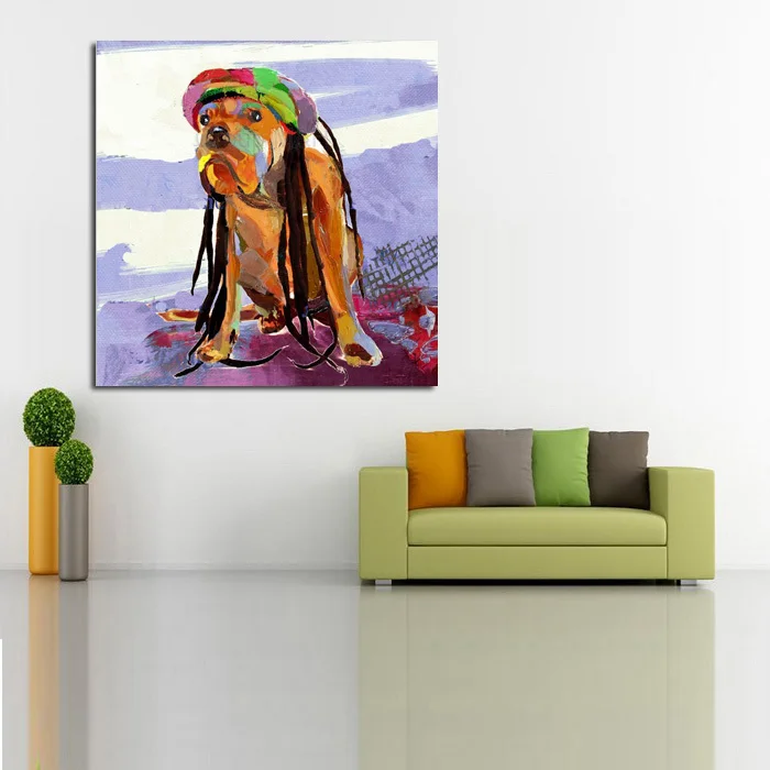 

Hand Painted Modern Oil Paintings Picture Lovely Dog Abstract Art Animal Wall Pictures on Canvas for Home Decoration