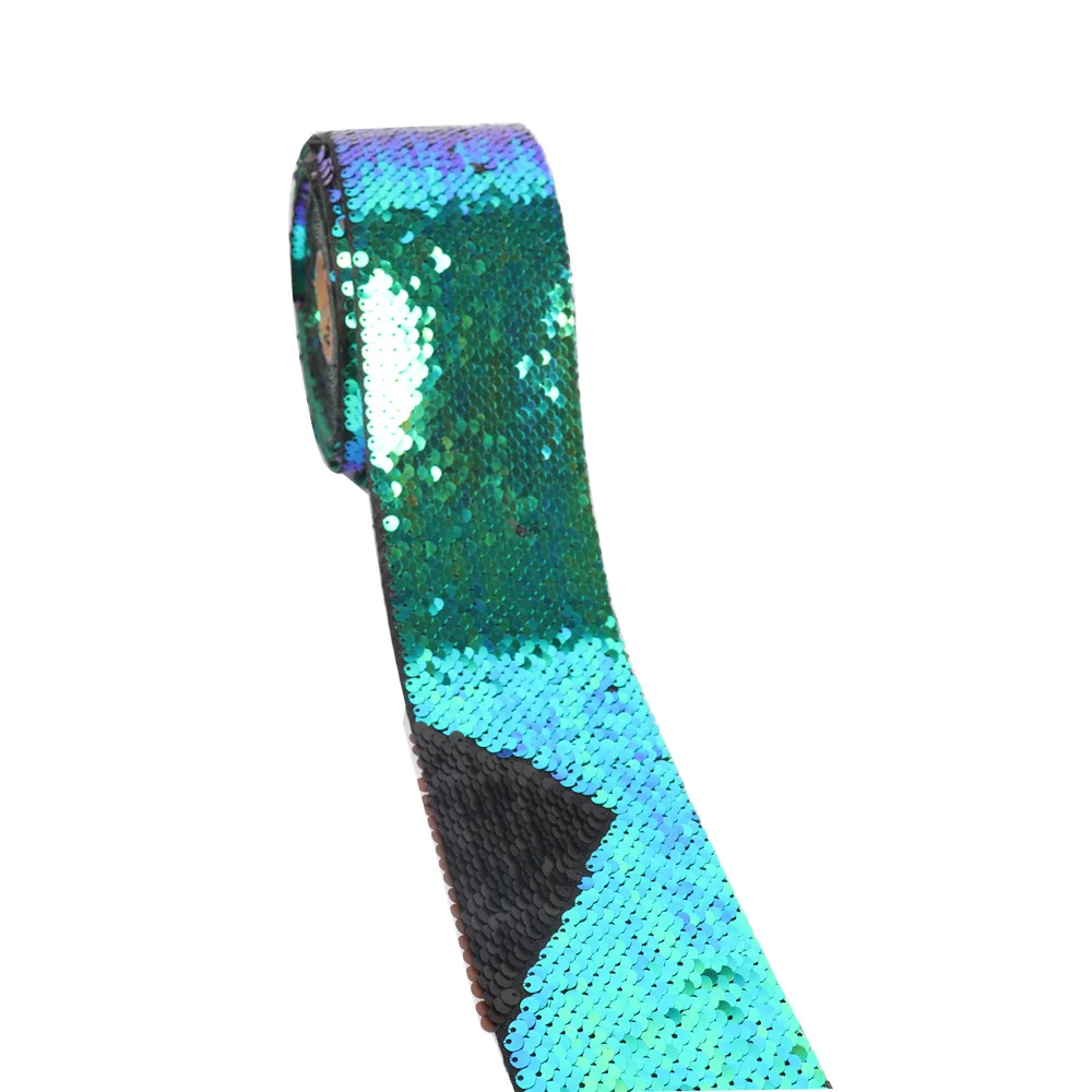 green and black 2Y/Лот, 3 дюйма, 75 мм, цветная Двусторонняя лента с блестками, аксессуары для волос DIY, украшения для свадебной вечеринки, материалы для праздничных украшений - Цвет: green and black