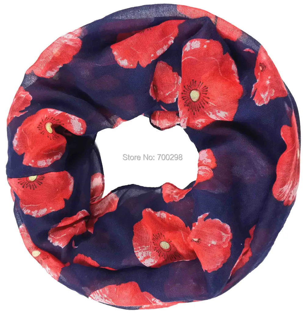 Женский шарф-петля с красным маком и цветочным принтом |